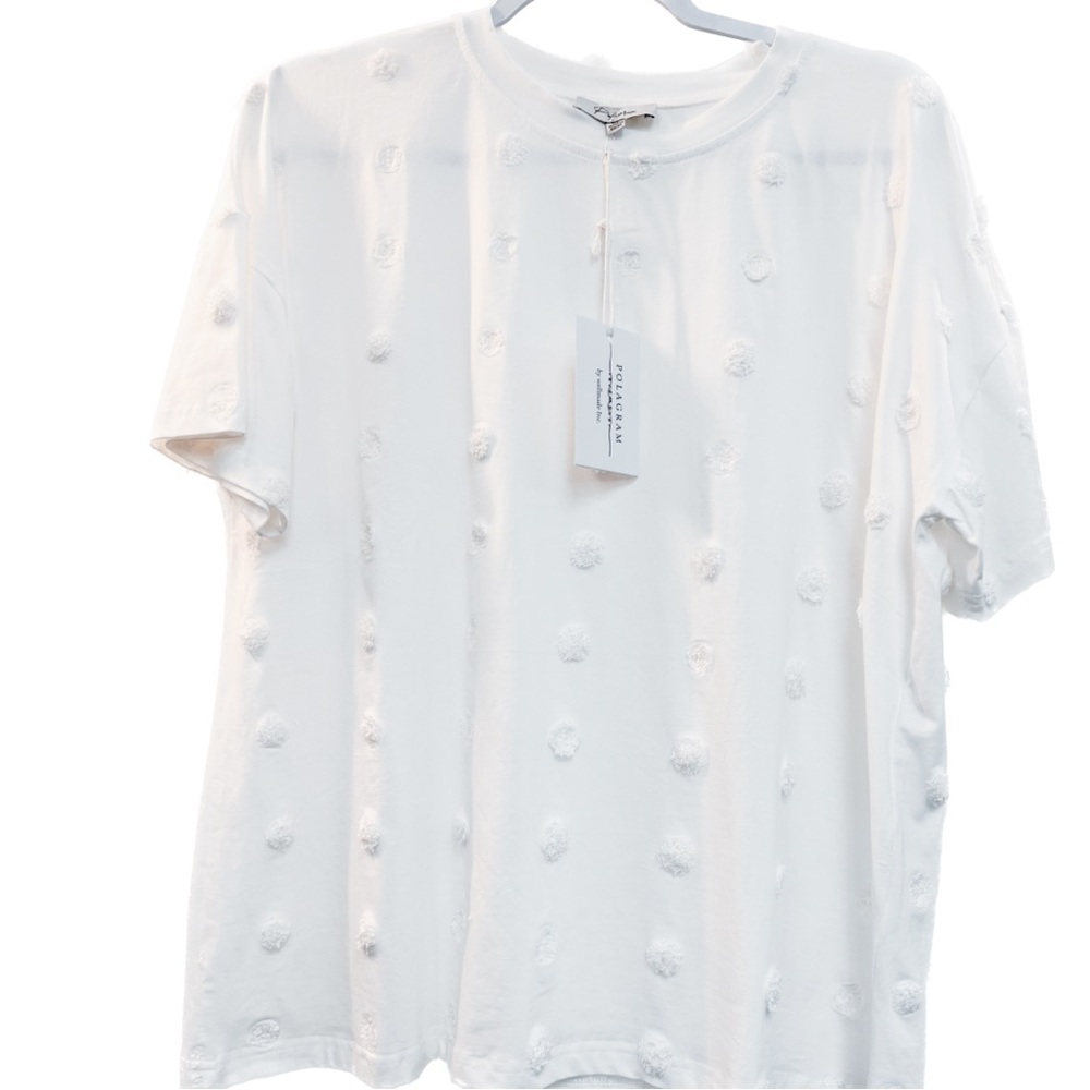 Polygram Pom Pom Shirt white. Boutique Item. NWT Have Two size 1X and size 2X